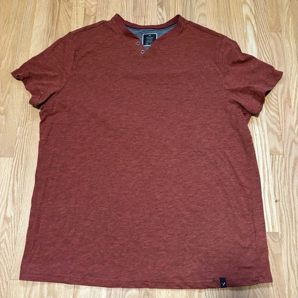 Denver Hayes | Burnt Orange Modern Fit Short Sleeved High V-Neck 2 Button Shirt